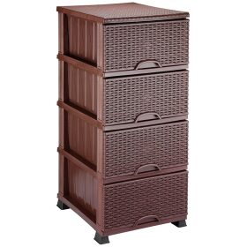 Dulap Lux pentru depozitare Komidin, Maro, Elif Plastik, 4 cutii depozitare, Rattan, pentru hol, baie si bucatarie, dimensiuni 90X45X38 centimetri