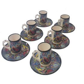 Set cafea turceasca, pictat manual, ceramica, 12 piese, 600 ml, multicolor bluemarin, EHA