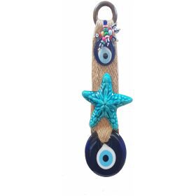 Décor de perete cu stea de mare din ceramica si stigla, 33 x 9 cm, 280 gr, multicolor turcuaz