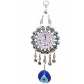 Ceas de perete ornamental model turcesc, 32 x 11 cm, 164 gr, albastru cu argintiu