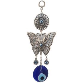 Decoratiune pentru perete cu model de fluturi, 23 x 11 cm, 110 gr, albastru cu argintiu
