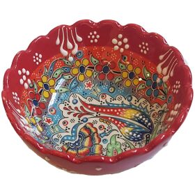 Bol ceramica handmade stil turcesc, 12 cm, Multicolor rosu, EHA