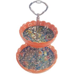Bol ceramica handmade stil turcesc supra etajata, 25 cm, Oranj, EHA
