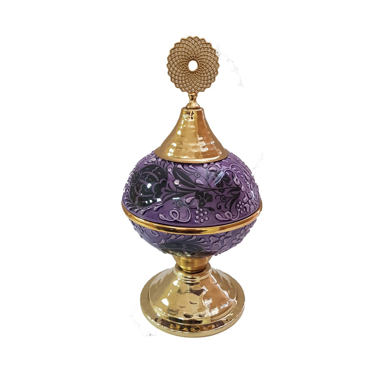 Bomboniera ceramica handmade stil otoman, 24 cm, mov, EHA