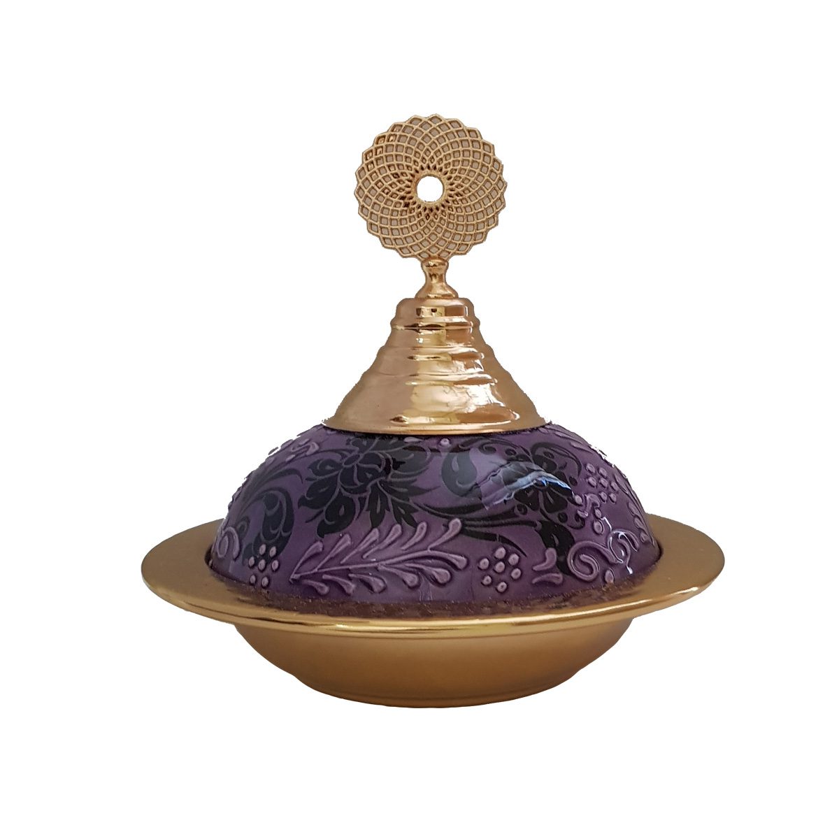 Bomboniera ceramica handmade stil otoman, 17 cm, mov, EHA