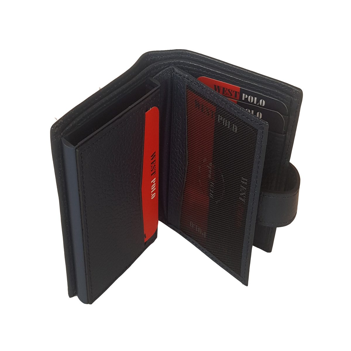Portofel Intelligent din Piele pentru Barbati, cu capse, West Polo, Blocare RFID, Vertical, Bluemarin