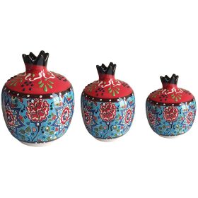 Set 3 bibelou stil ottoman din ceramica, albastru cu rosu, EHA