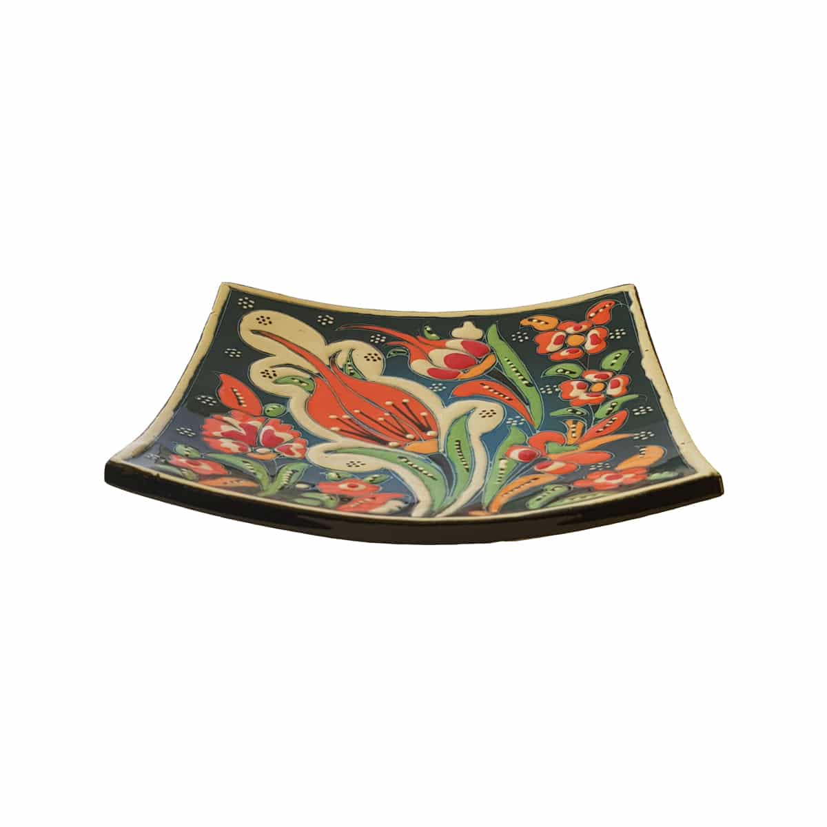 Farfurie ceramica handmade stil turcesc, 13x13 cm, Multicolor verde cu flori, EHA - imagine 2