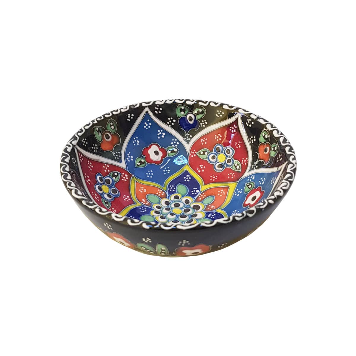 Bol turcesc ceramic in relief, handmade, diametru 12 cm, Multicolor albastru, EHA - imagine 2