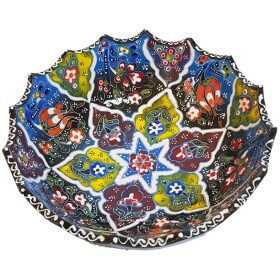 Bol turcesc ceramic in relief, handmade, diametru 20 cm, Multicolor albastru, EHA