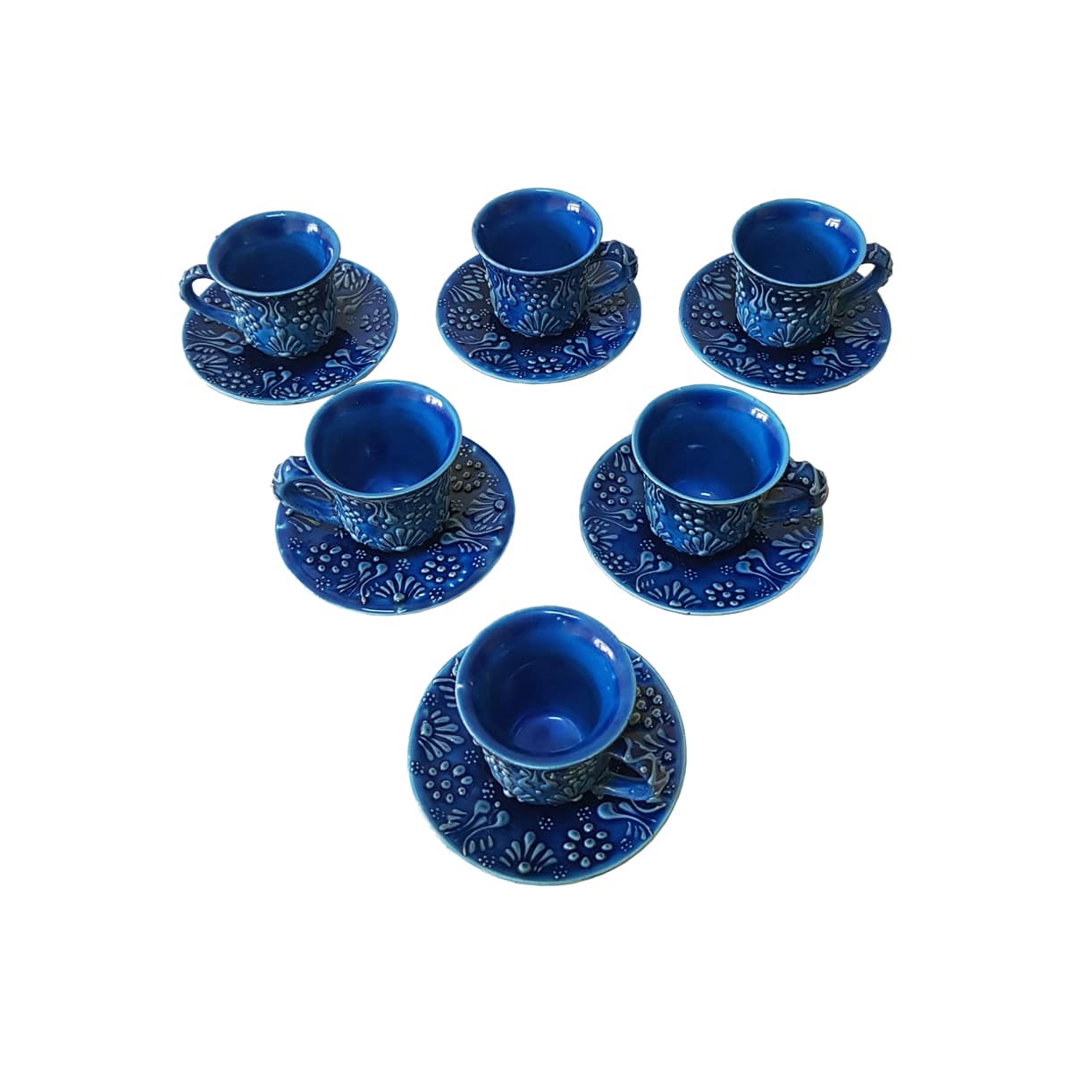 Set cafea turceasca ceramica, pictat manual, 12 piese, turcuaz cu flori, EHA - imagine 2