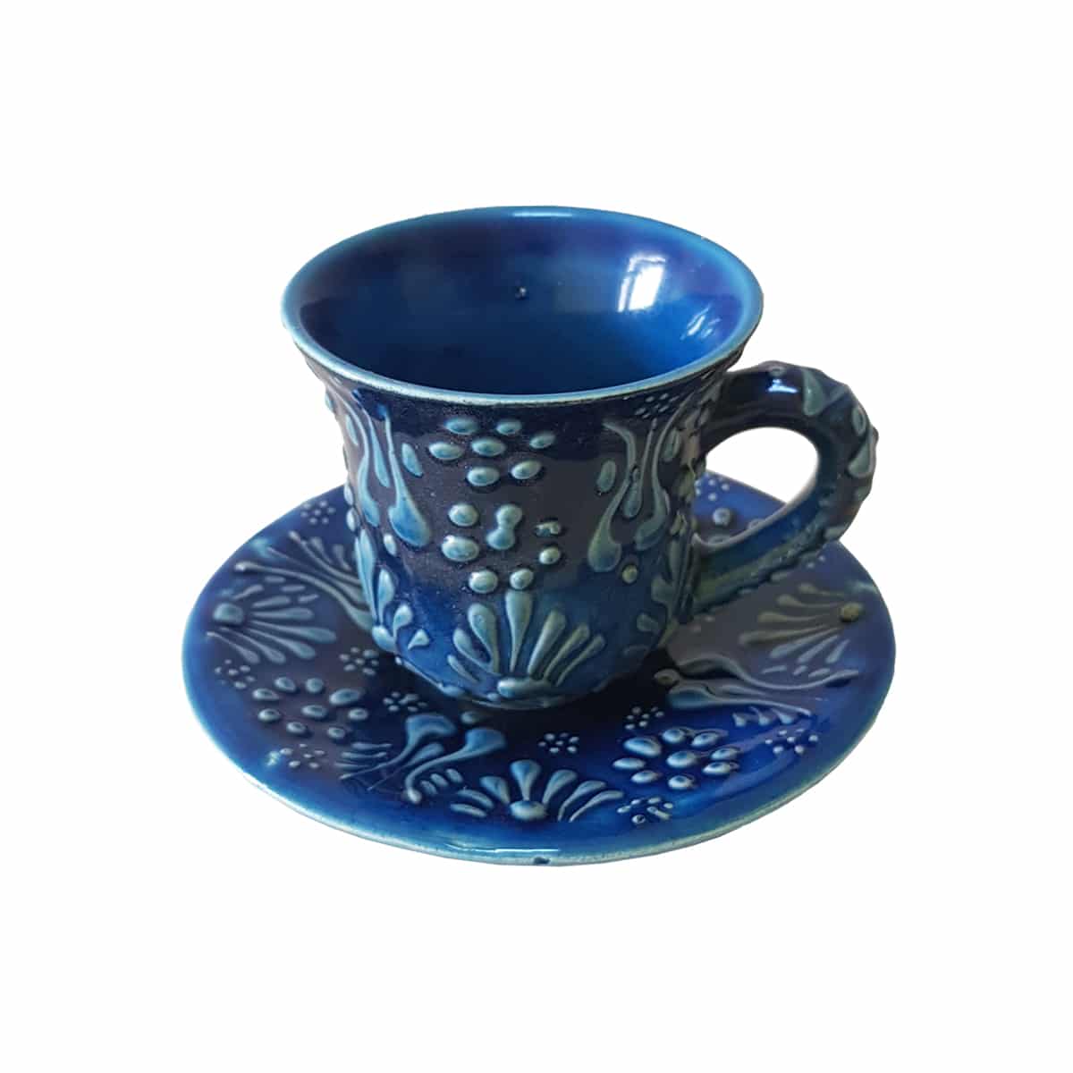 Set cafea turceasca ceramica, pictat manual, 12 piese, turcuaz cu flori, EHA - imagine 3