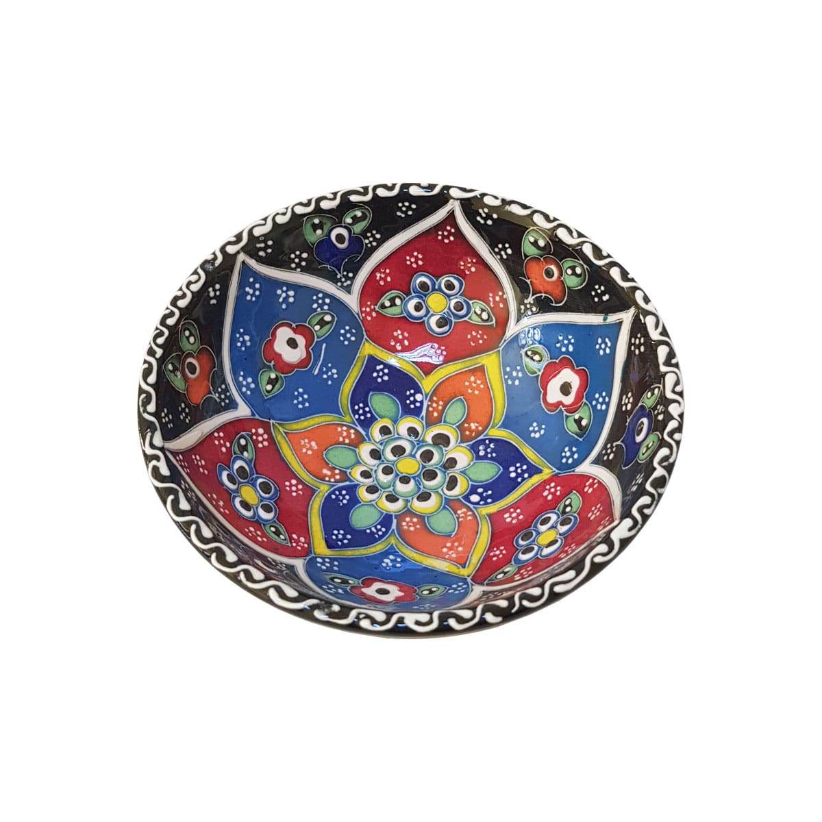 Bol turcesc ceramic in relief, handmade, diametru 12 cm, Multicolor albastru, EHA
