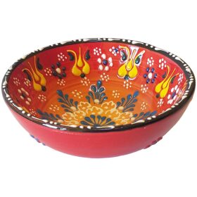 Bol turcesc ceramic in relief, handmade, diametru 12 cm, oranj multicolor, EHA