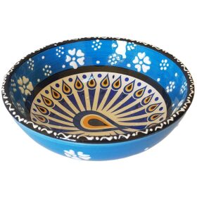 Bol turcesc ceramic in relief, handmade, diametru 12 cm, turcuaz, EHA
