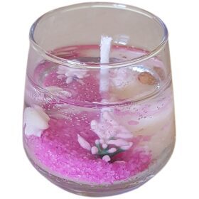 Lumanare parfumata in pahar cu diverse decor interior, model roz, cu aroma de trandafir rosu, 5x6 cm, 158 gr