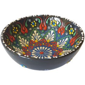 Bol turcesc ceramic in relief, handmade, diametru 12 cm, verde multicolor, EHA