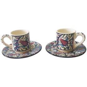 Set cafea turceasca ceramica, pictat manual, 4 piese, albastru cu alb, EHA