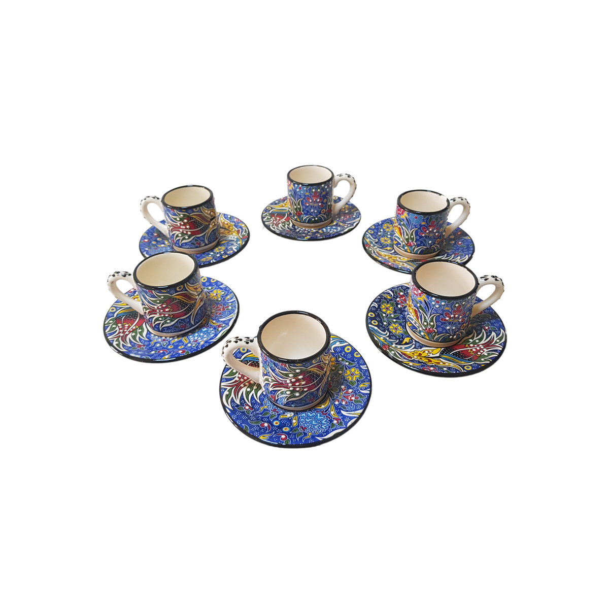 Set cafea turceasca ceramica, pictat manual, 12 piese, multicolor albastru , EHA - imagine 2