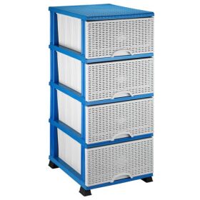 Dulap Lux pentru depozitare Komidin, Albastru, Elif Plastik, 4 cutii depozitare, Rattan, pentru hol, baie si bucatarie, dimensiuni 90X45X38 centimetri