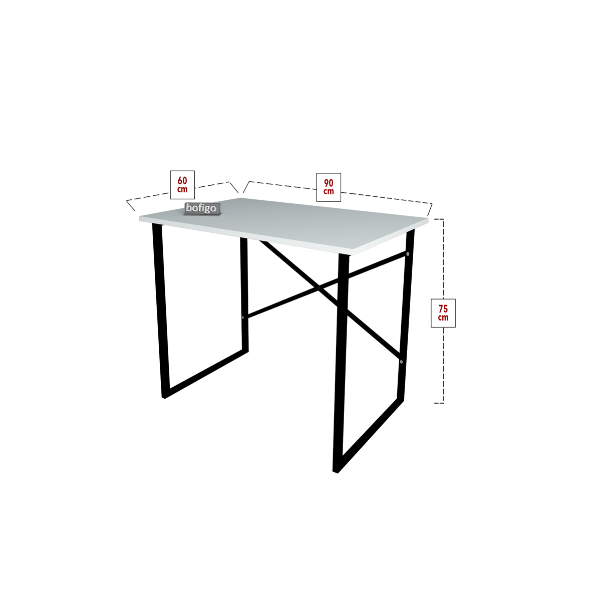 Masa de studiu simpla cu cadru de metal, 60x90 cm, pal + metal, alb, Bofigo - imagine 2
