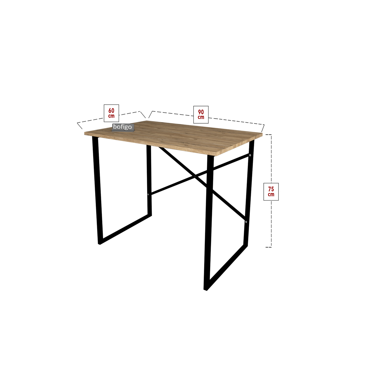 Masa de studiu simpla cu cadru de metal, 60x90 cm, pal + metal, alun, Bofigo - imagine 2