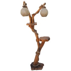 Lampa decorativa de podea rustica cu doua brate, lemn mandarin, 195x65 cm, EHA