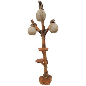 Lampa decorativa de podea rustica cu trei brate, lemn mandarin, 200x60 cm, EHA