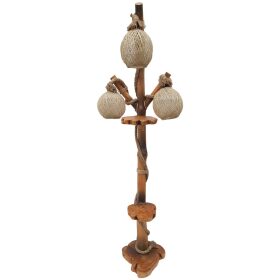 Lampa decorativa de podea rustica cu trei brate, lemn mandarin, 200x60 cm, EHA