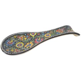 Suport lingura pictat manual, negru cu flori, 23,5x8,5x2 cm, handmade, ceramic, EHA