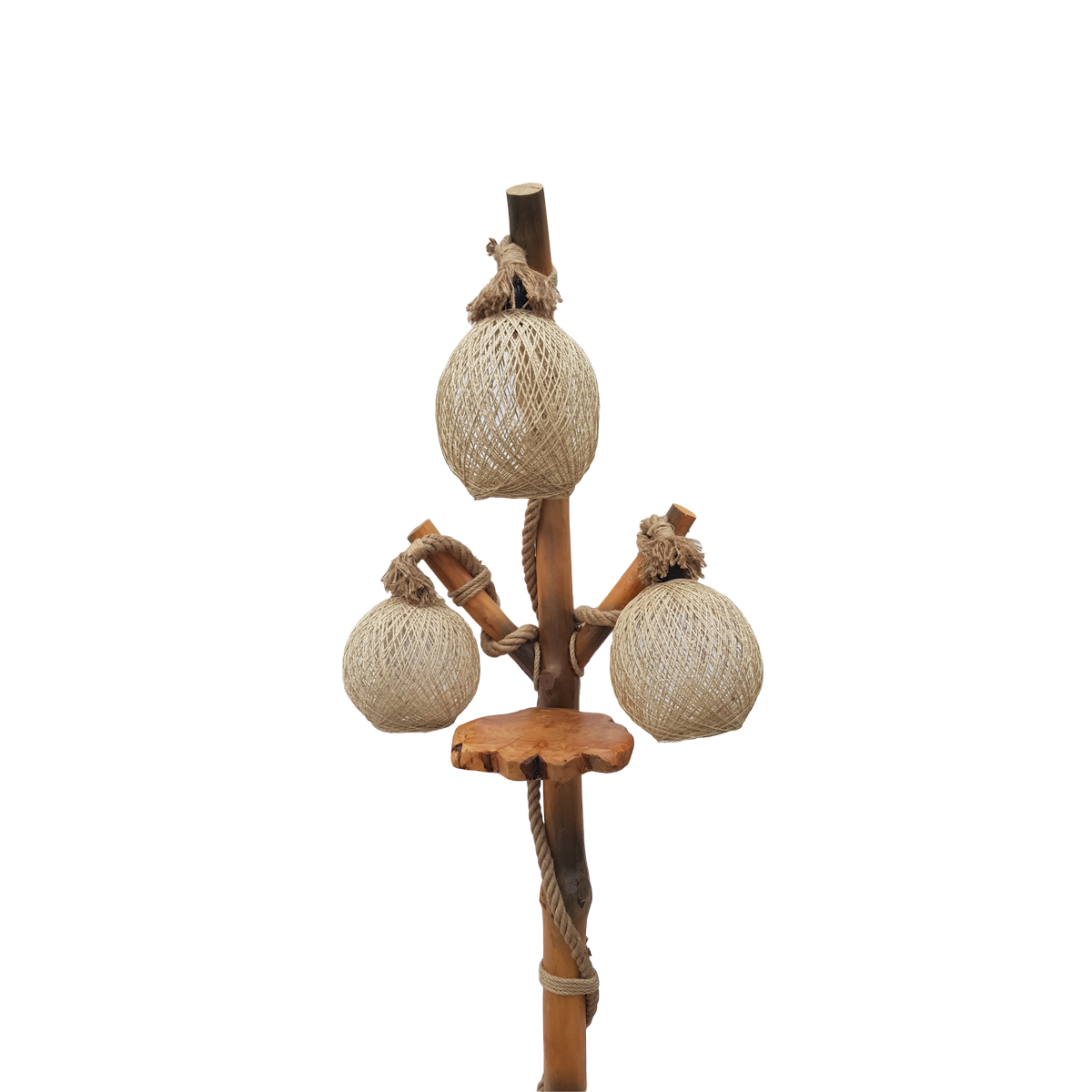 Lampa decorativa de podea rustica cu trei brate, lemn mandarin, 200x60 cm, EHA - imagine 2