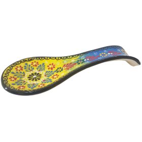 Suport lingura pictat manual, galben cu albastru, 23,5x8,5x2 cm, handmade, ceramic, EHA