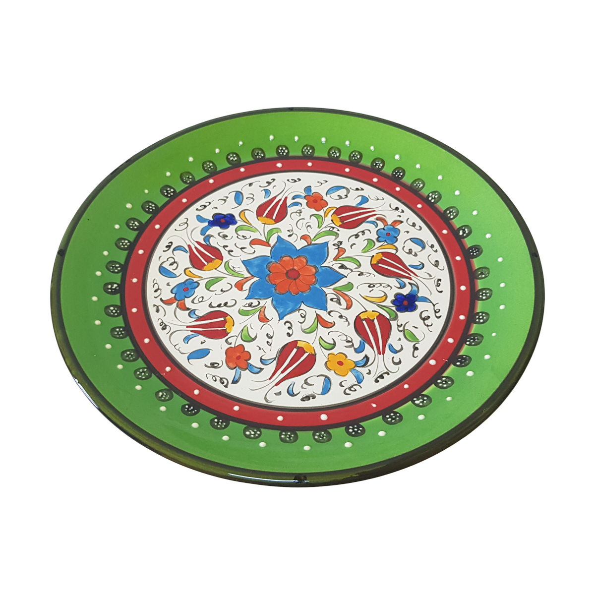 Platou ceramic turcesc cu boluri in relief, 9 piese, multicolor verde cu flori, handmade, EHA - imagine 3