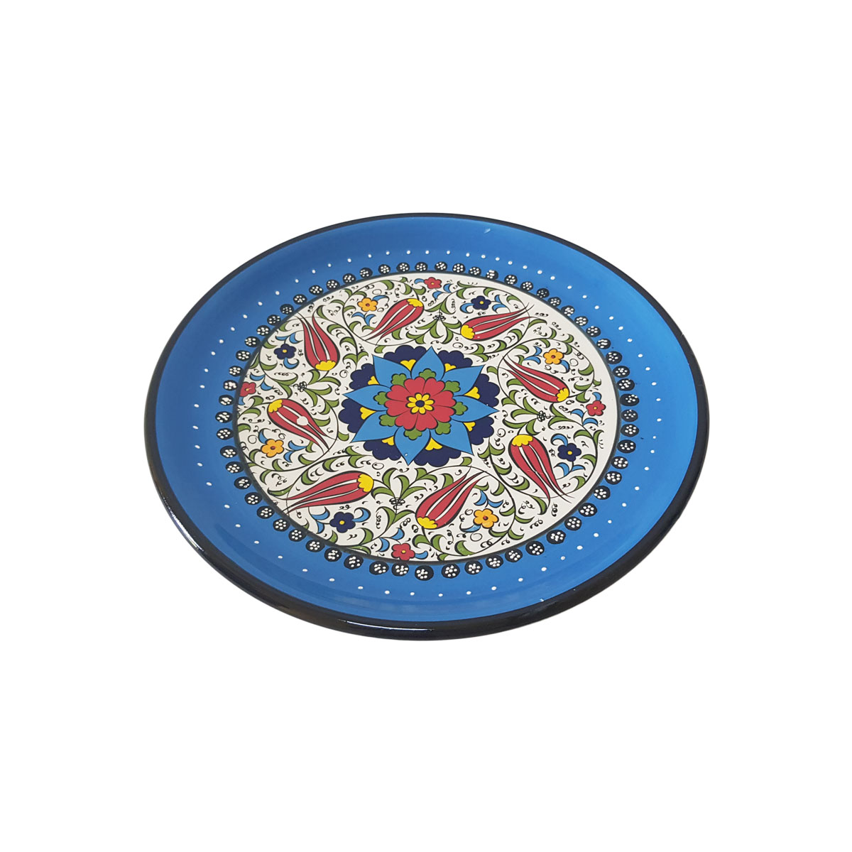 Platou ceramic turcesc cu boluri in relief, 9 piese, multicolor albastru cu flori, handmade, EHA - imagine 3