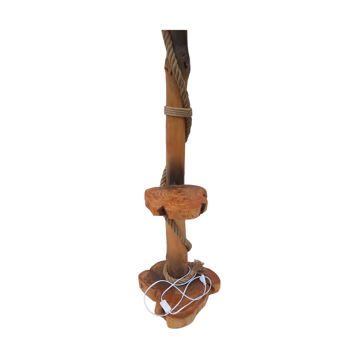 Lampa decorativa de podea rustica cu trei brate, lemn mandarin, 200x60 cm, EHA - imagine 4