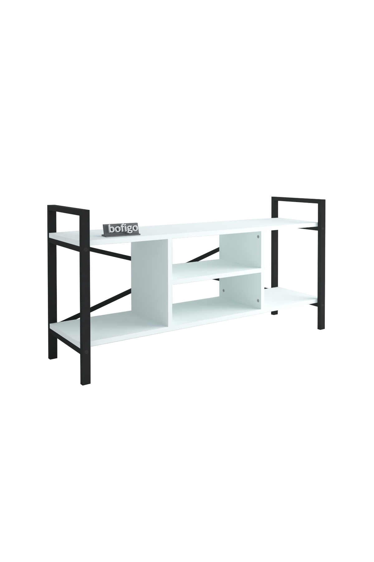 Stand TV Bofigo, 3 rafturi, pal/metal, alb - imagine 4