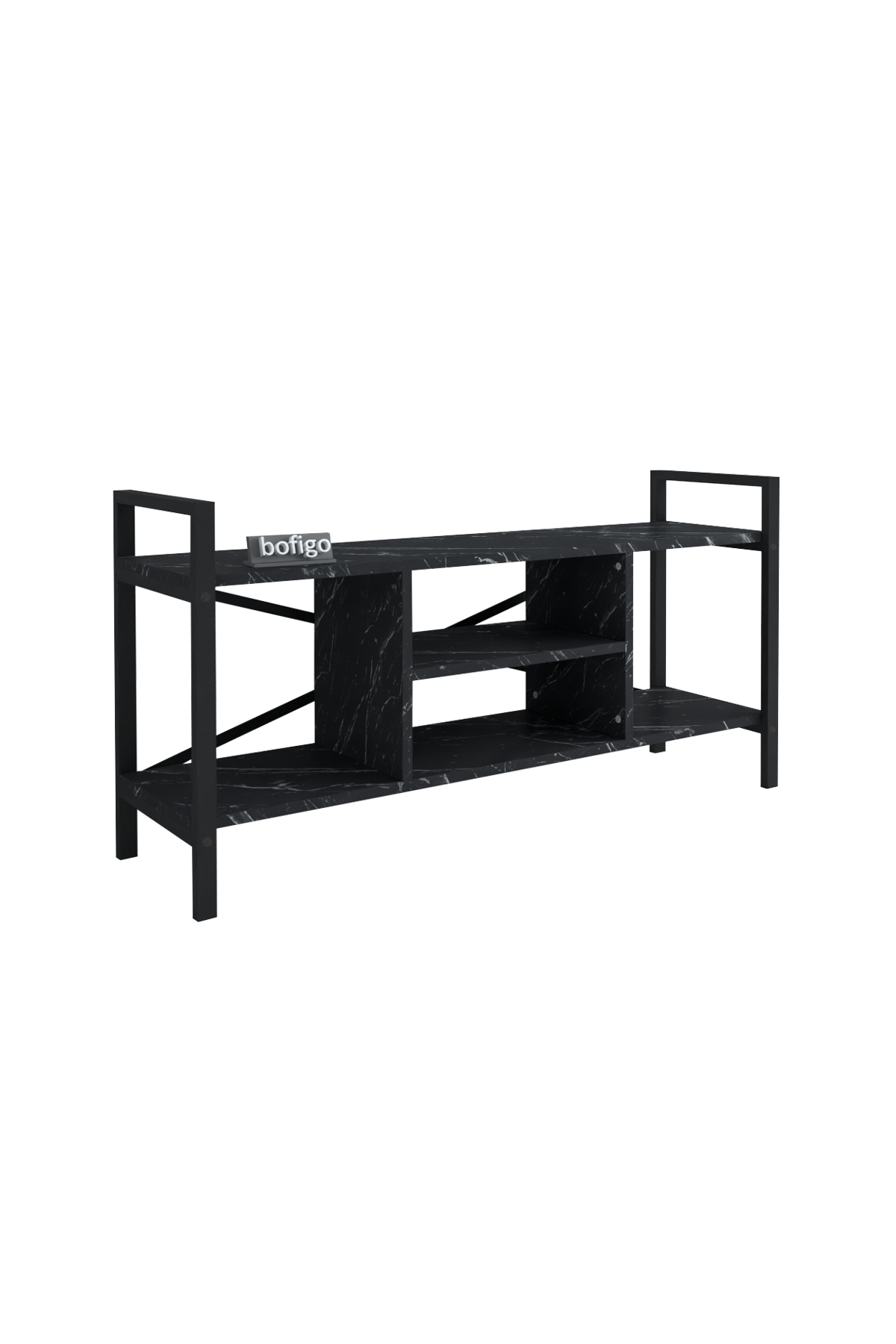Stand TV Bofigo, 3 rafturi, pal/metal, negru - imagine 3