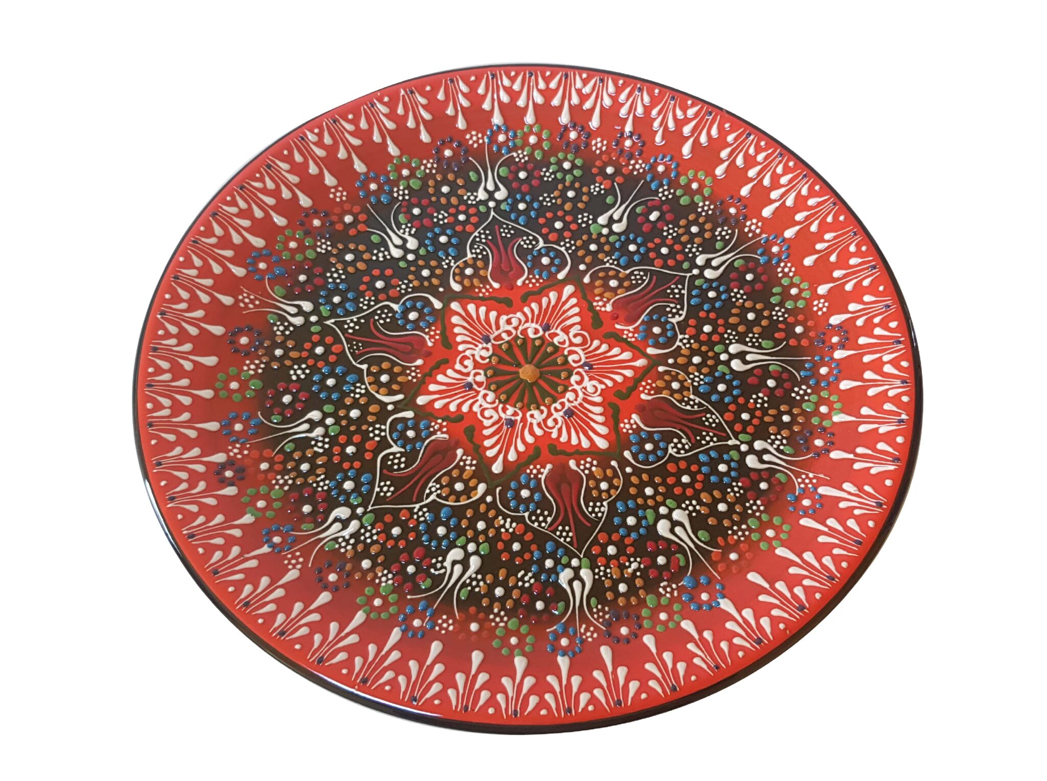 Platou ceramic turcesc, compartimentat cu desen in relief, pentru mic dejun, 8 piese, rosu cu flori , handmade, EHA - imagine 2