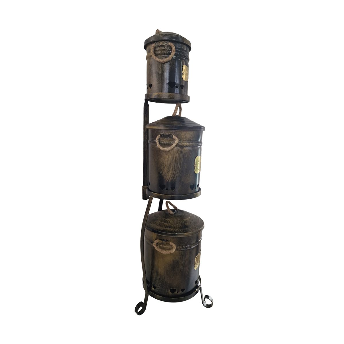 Suport cu 3 cosuri cu capac metallic multifunctional, Ø29xh92 cm - imagine 2